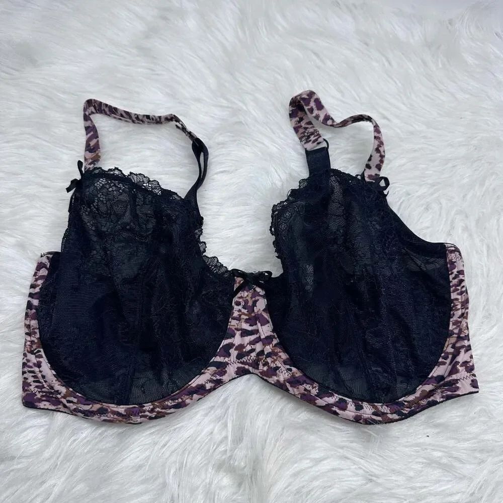 Adore Me Black‎ and Purple Camo Print Bra and Panty Set